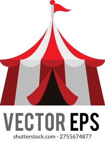 A traditional big top tent flat icon with red and white stripes and draped entrance, ready for a performance