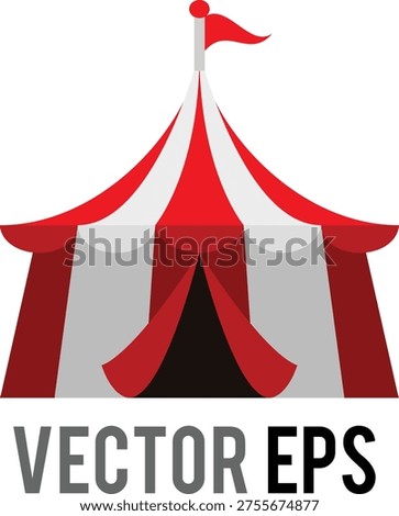 A traditional big top tent flat icon with red and white stripes and draped entrance, ready for a performance