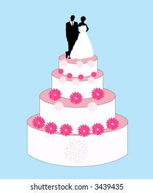 traditional bird and groom wedding cake vector