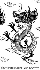 Traditional black Chinese Dragon for tattoo design ,Chinese new year and all festivals (translate : Chinese Dragon)