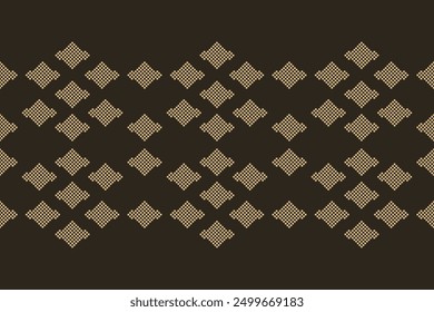 Traditional black ethnic motifs ikat geometric fabric pattern cross stitch.Ikat embroidery Ethnic oriental Pixel brown background.Abstract,vector,illustration. Texture,decoration,wallpaper.
