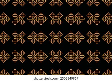 Traditional black ethnic motifs ikat geometric fabric pattern cross stitch.Ikat embroidery Ethnic oriental Pixel black background.Abstract,vector,illustration.Texture,decoration,wallpaper.