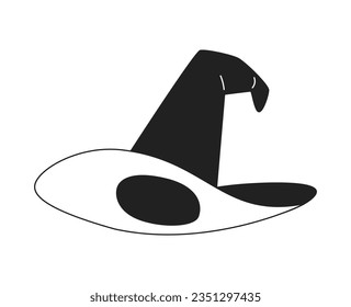 Traditional black hat for witches monochrome flat vector object. Halloween costume. Editable black and white thin line icon. Simple cartoon clip art spot illustration for web graphic design