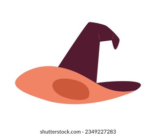 Sombrero negro tradicional para objetos vectoriales de color semiplano. Disfraz de Halloween. Icono de imagen de clip de caricatura editable sobre fondo blanco. Ilustración de puntos simple para diseño gráfico web