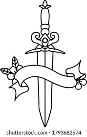 Traditional Black Linework Tattoo Banner Dagger Stock Vector (Royalty ...