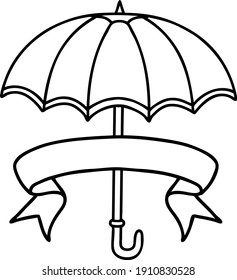 traditional black linework tattoo with banner of an umbrella - Shutterstock ID 1910830528