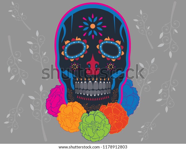 Traditional Black Ornamented Skull Mexico Dia Stock Vector (Royalty ...