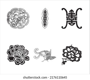 traditional black pattern vector daquan with white background