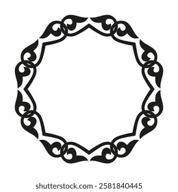 Traditional black round Turkic ornament. Oriental black round pattern with arabesques and floral elements. For ceramic, porcelain, embroidery, sandblasting, laser cutting. Islam, Indian, Ottoman motif