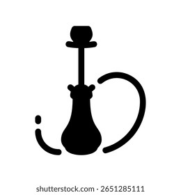Traditional black silhouette of a full hookah with its flexible hose