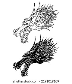 Traditional black and white dragon head tattoo designs