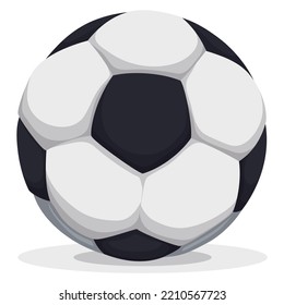 Traditional black and white soccer ball in cartoon style, isolated over white background.