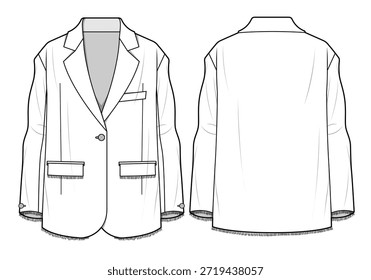 Traditionelle Blazer technische flache Skizze Vektor Mockup Illustration.