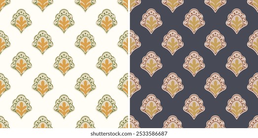Diseño tradicional de impresión en bloque. patrón de diseño batik. diseño ajrakh. Floral Art. Formato de archivo EPS.