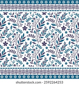 traditional blue bandana floral seamless pattern with classic border for textile and background
