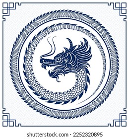 Traditional blue Chinese Dragon for tattoo design ,Chinese new year and all festivals (translate : Chinese Dragon)