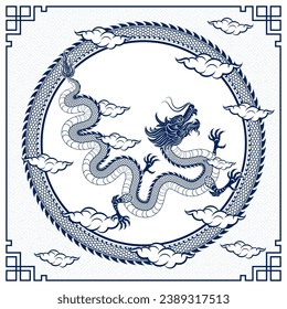 Traditional blue Chinese Dragon for tattoo design ,Chinese new year and all festivals (translate : Chinese Dragon)