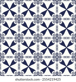 Traditional Blue Floral Style and Geometric Azulejos Ceramic Tile Patterns – Hand-Drawn, Intricate Seamless Vectors for Unique, Elegant Backgrounds and Timeless Decor Designs.