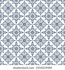 Traditional Blue Floral Style and Geometric Azulejos Ceramic Tile Patterns – Hand-Drawn, Intricate Seamless Vectors for Unique, Elegant Backgrounds and Timeless Decor Designs.