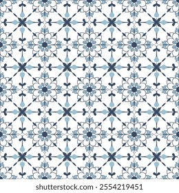 Traditional Blue Floral Style and Geometric Azulejos Ceramic Tile Patterns – Hand-Drawn, Intricate Seamless Vectors for Unique, Elegant Backgrounds and Timeless Decor Designs.