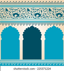 Traditional blue Indian saree temple design