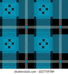 Traditional blue tartan. Seamless Scottish plaid checkered vector pattern. Retro textile collection.