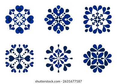 Traditional blue tile pattern vector with symmetrical floral motifs in classic blue tones, geometric, luxury, mediterranean and moroccan elements, perfect for backgrounds, prints and surface designs.
