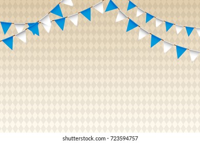 Traditional blue and white bunting flags - Oktoberfest. Vector.