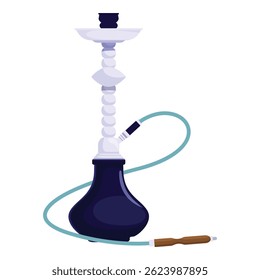 Traditional blue and white hookah standing on white background