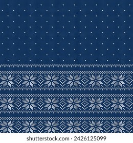 Ein traditionelles blau-weißes Pullover-Muster für Winter Sweater Fairisle Design. Ein nahtloses Strickmuster-Design in Vektor-Illustration