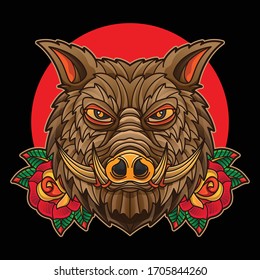 traditional boar tattoo, vector EPS 10