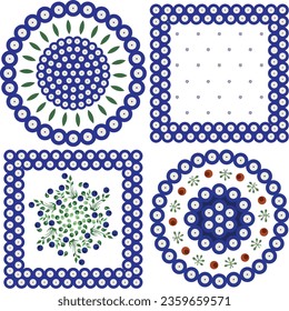 traditional Boleslawiec Polish pottery vector pattern set