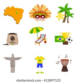 Traditional Brasilian Symbols Flat Isolated Icons Set Of Colorful Vector Design Illustrations