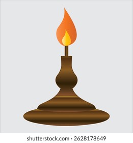 Traditional Brass Oil Lamp with Flame – Vector Illustration Isolated on Light Background