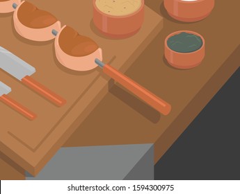 traditional brazilian barbecue, churrasco illustration