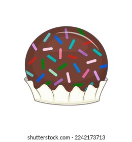 Traditional Brazilian dessert is Brigadeiro. Chocolate round candies. Vector illustration. Cartoon.