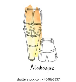 Traditional Brazilian drum. Hand drawn sketch of Atabaque. Ethnic percussion instrument.