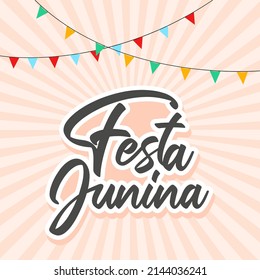 Traditional Brazilian Festa Junina Celebration. Brazilian Portuguese Text says Friends Village. Festa de Sao Joao. Brazilian Portuguese Arraia Text says fair. Festive Typography Vector Art.