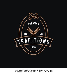 Traditional Brewery Logo Template For Brewing Company, Beer, Pub, Bar, Beer House, Restaurant, Home brewery. Vector Illustration. Vintage brewery badge.