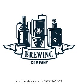 Traditional brewing process. Craft beer or brewery factory. Emblem for pub and bar