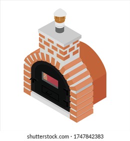 Traditional brick oven for cooking and baking pizza isometric view isolated on white background