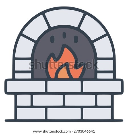 Traditional brick oven with fire baking tool icon flat color vector illustration template design