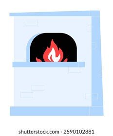 Traditional Brick Oven with Fire Inside in Flat Vector Illustration Symbolizing Baking, Traditional Cooking, and Culinary Heritage, Isolated on White Background