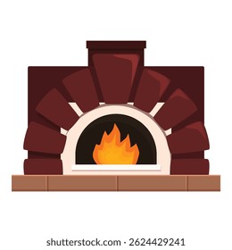 Traditional brick pizza oven burning wood fire for cooking food
