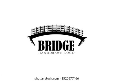 traditional bridge logo template with hand drawn arch bridge