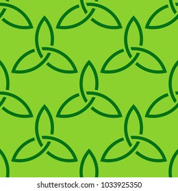 Traditional bright green celtic style braided knot seamless pattern. Irish St. Patrick's day vector backround illustration.
