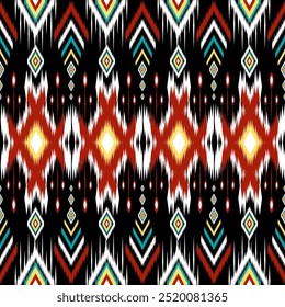 Traditional bright ikat pattern with geometric shapes. High resolution, perfect for textiles, wallpaper or fashion background, interior decoration.