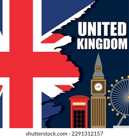 Traditional british landmarks and flag of UK British travel postcard Vector