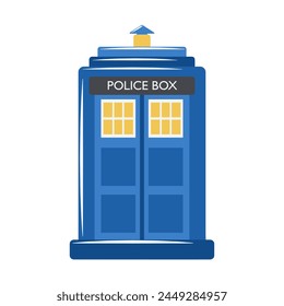 Traditional British police box, abstract travel to London sticker vector illustration