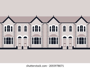 A traditional British residential house made of brick, seamless pattern, no people
